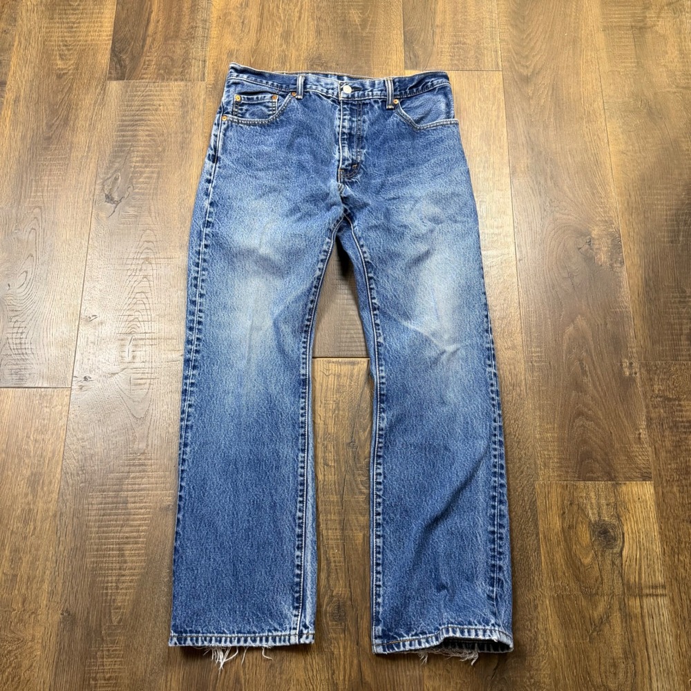 Levi's 517 Men's Jeans 32x31 Blue Denim Bootcut Distressed Hem Faded